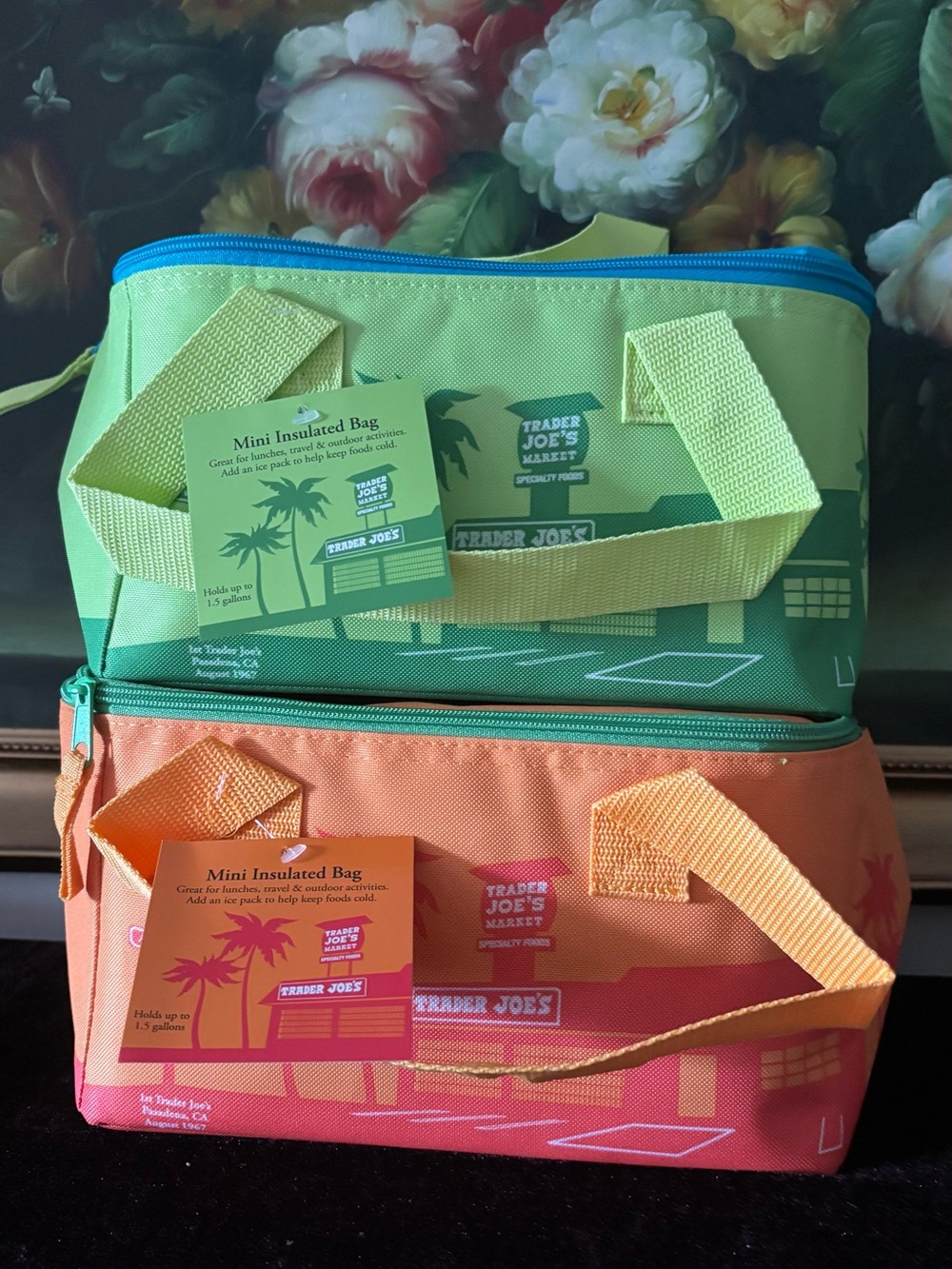 NWT 2 Trader Joe’s Mini Insulated Lunch Cooler Tote Bag 1.5 Gallon orange green
